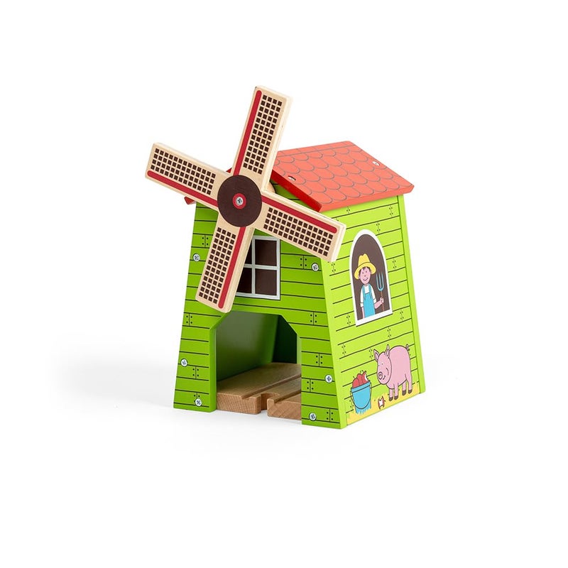 Bigjigs Rail Country Windmill Toy Train Tunnel - Bigjigs Train Accessories, Wooden Train Track Accessories, Windmill for Train Set, Trains for Kids - Image 1